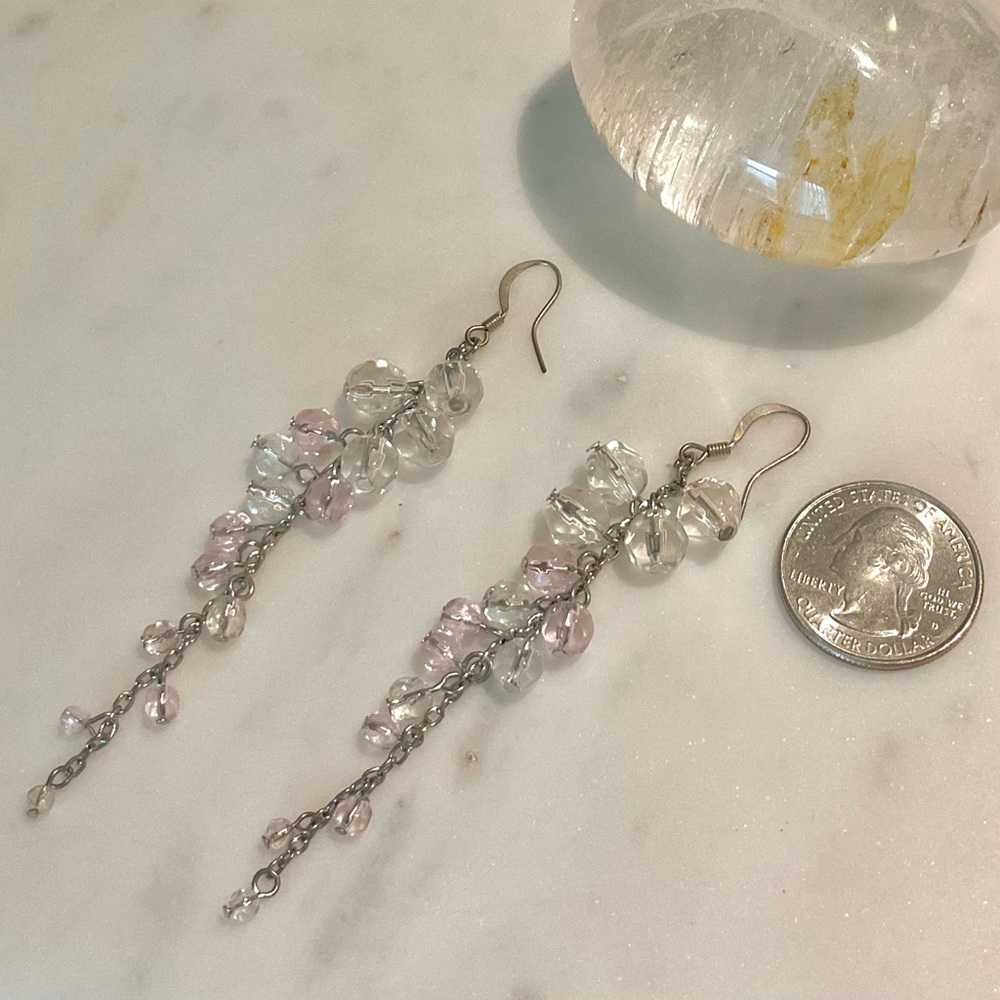 Antique Pink and Clear Dangle Earrings